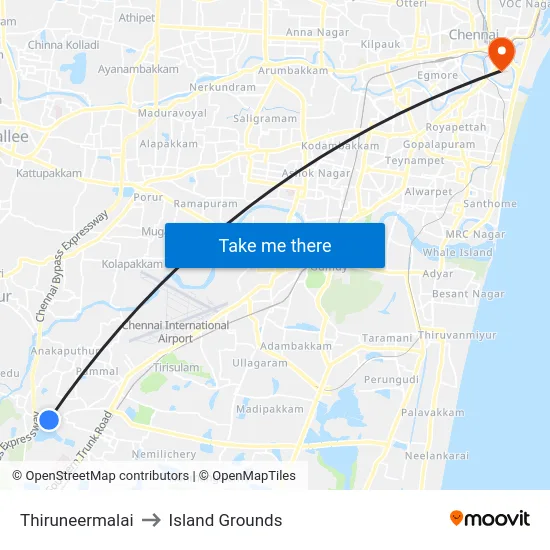 Thiruneermalai to Island Grounds map
