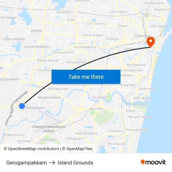Gerugampakkam to Island Grounds map