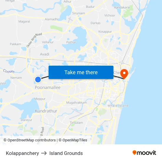 Kolappanchery to Island Grounds map
