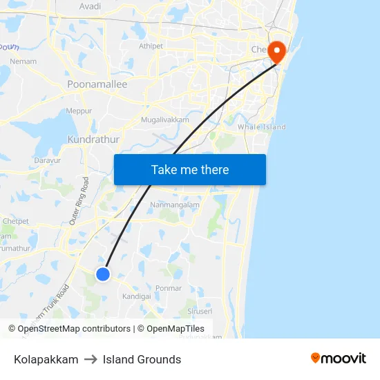 Kolapakkam to Island Grounds map