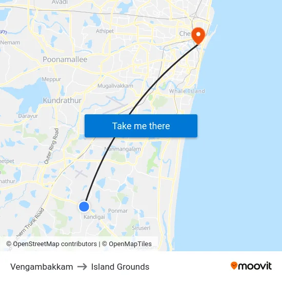 Vengambakkam to Island Grounds map