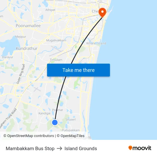 Mambakkam Bus Stop to Island Grounds map