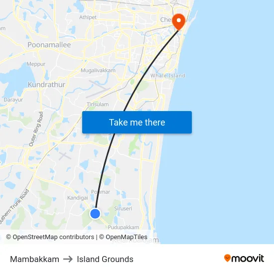 Mambakkam to Island Grounds map