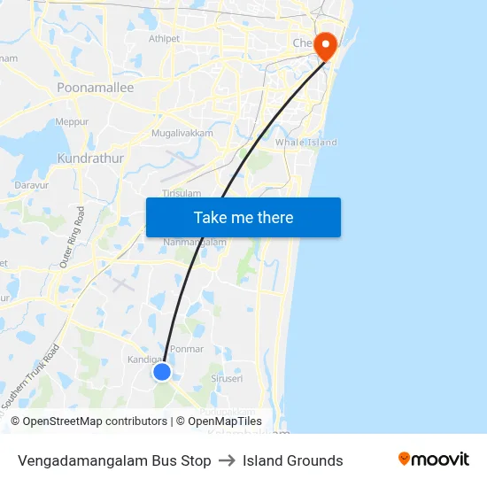 Vengadamangalam Bus Stop to Island Grounds map