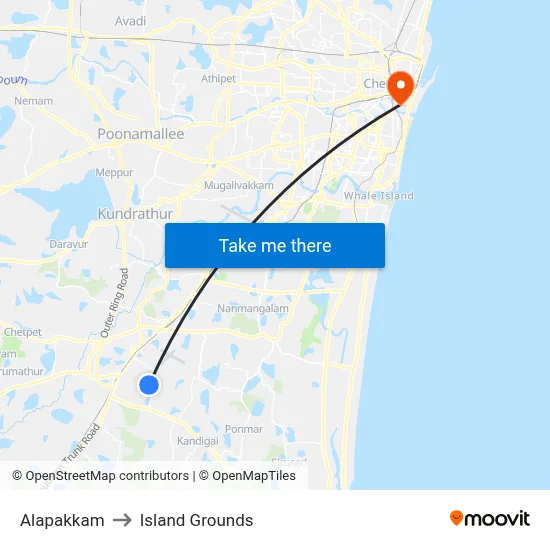 Alapakkam to Island Grounds map