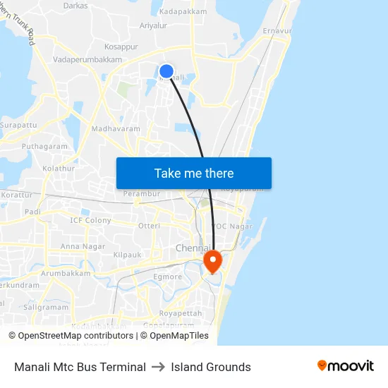 Manali Mtc Bus Terminal to Island Grounds map