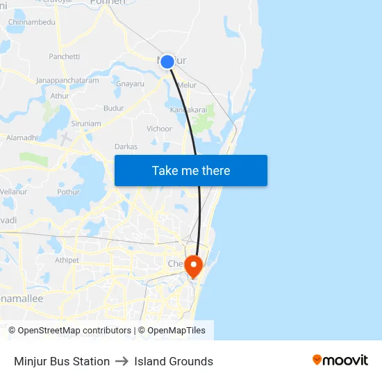 Minjur Bus Station to Island Grounds map