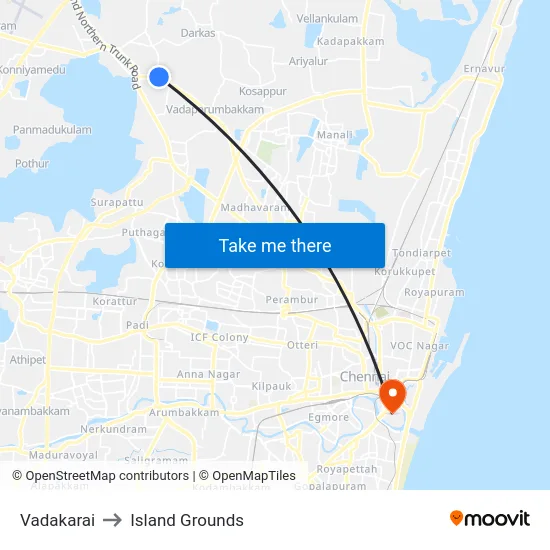 Vadakarai to Island Grounds map