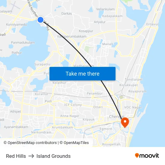 Red Hills to Island Grounds map