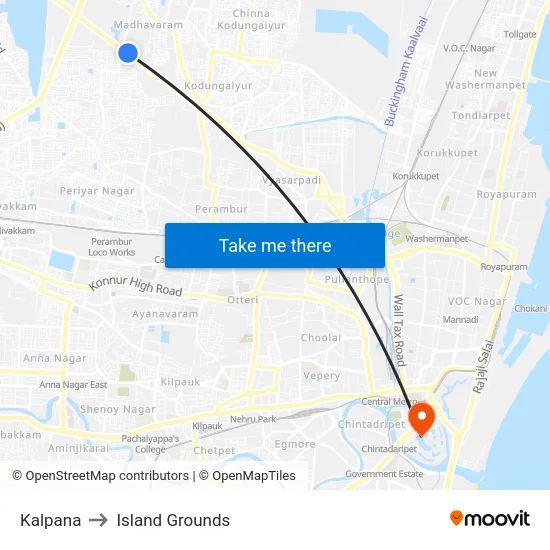Kalpana to Island Grounds map