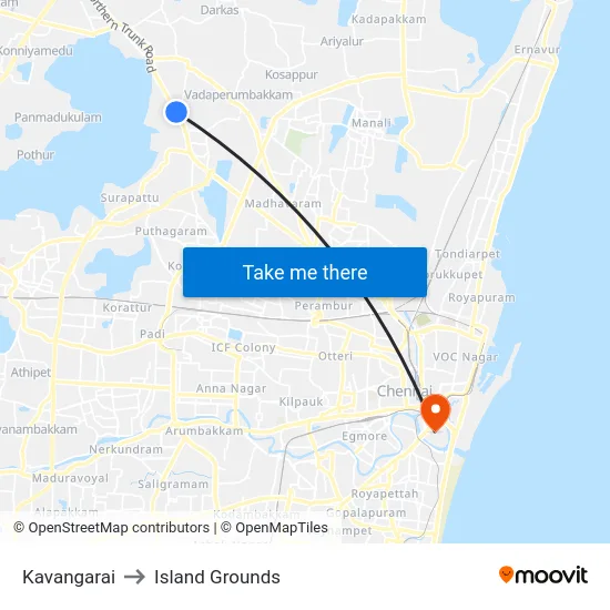Kavangarai to Island Grounds map