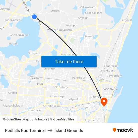 Redhills Bus Terminal to Island Grounds map