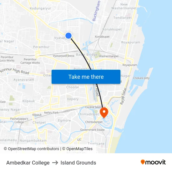 Ambedkar College to Island Grounds map
