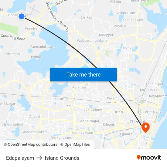 Edapalayam to Island Grounds map