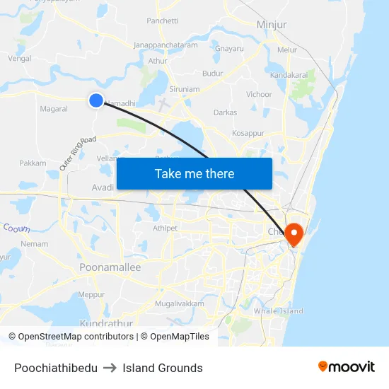Poochiathibedu to Island Grounds map