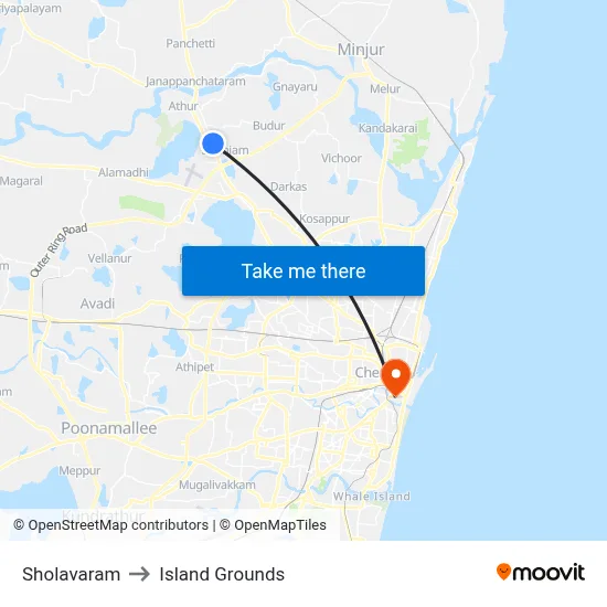 Sholavaram to Island Grounds map
