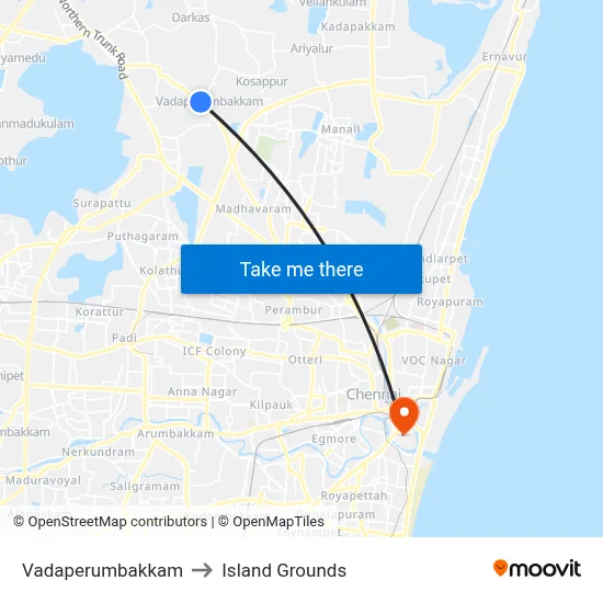 Vadaperumbakkam to Island Grounds map