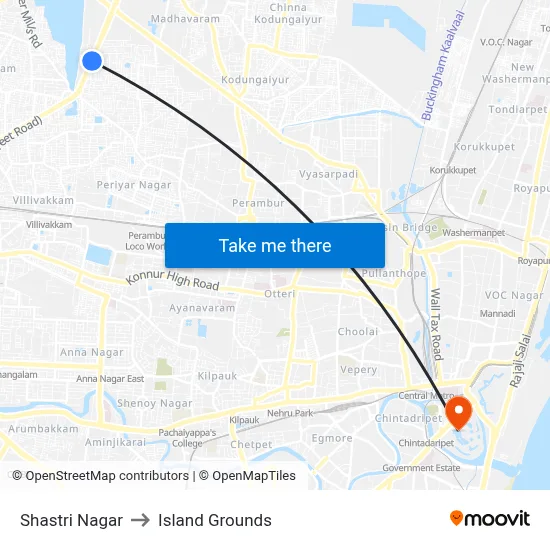Shastri Nagar to Island Grounds map