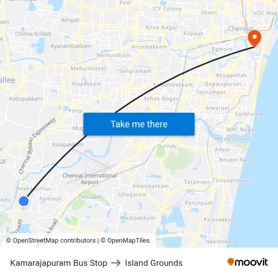 Kamarajapuram Bus Stop to Island Grounds map