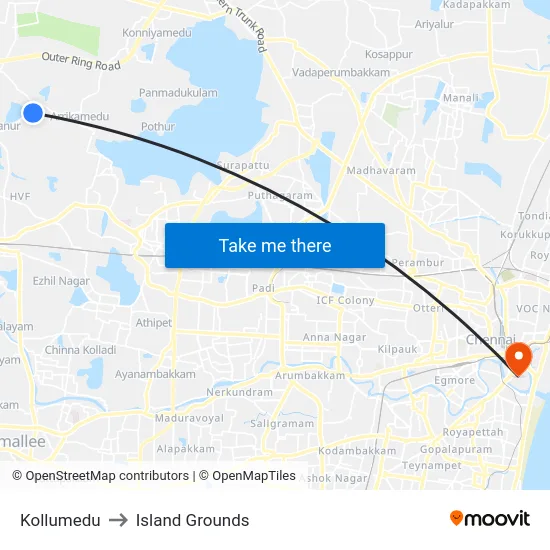 Kollumedu to Island Grounds map