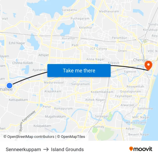 Senneerkuppam to Island Grounds map