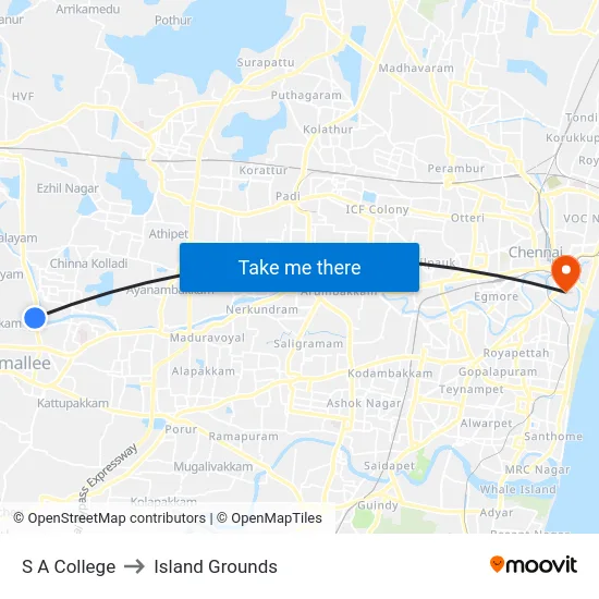 S A College to Island Grounds map