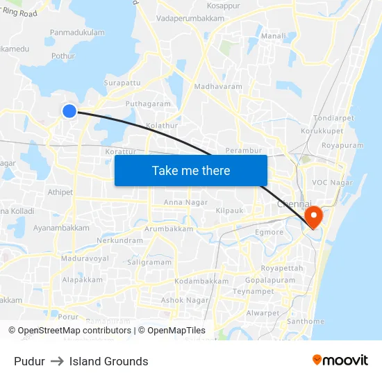 Pudur to Island Grounds map