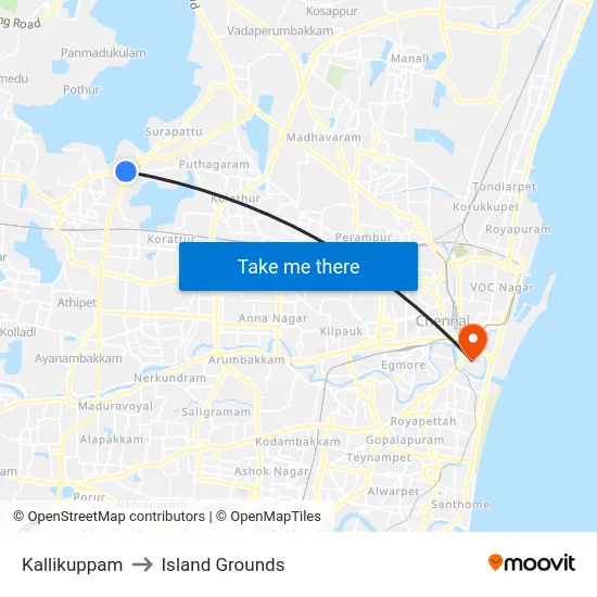 Kallikuppam to Island Grounds map
