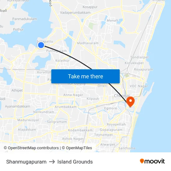 Shanmugapuram to Island Grounds map
