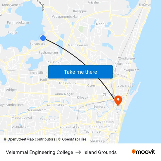 Velammal Engineering College to Island Grounds map