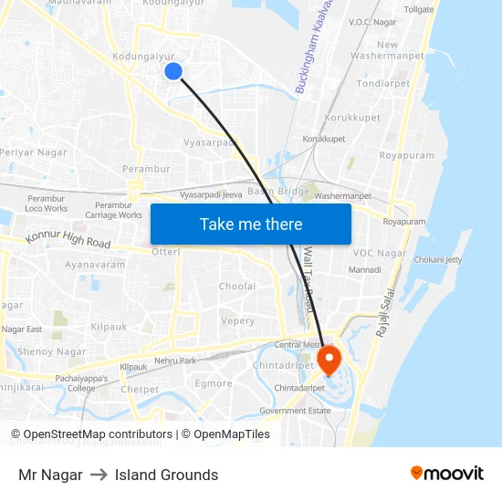 Mr Nagar to Island Grounds map