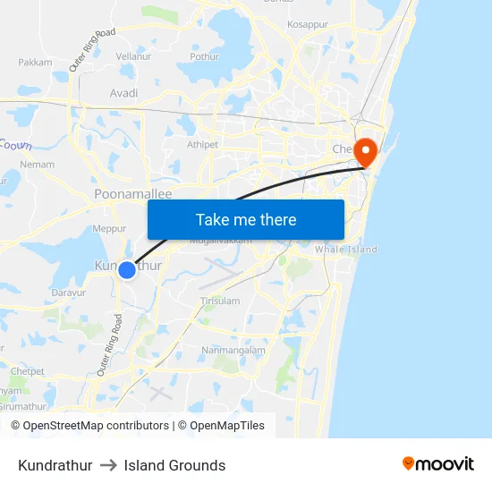 Kundrathur to Island Grounds map