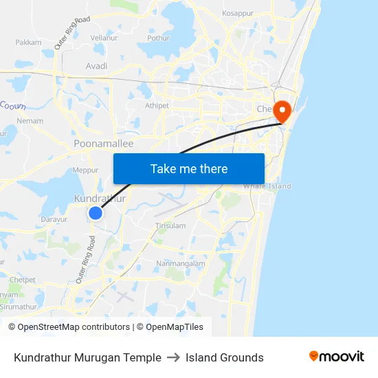 Kundrathur Murugan Temple to Island Grounds map