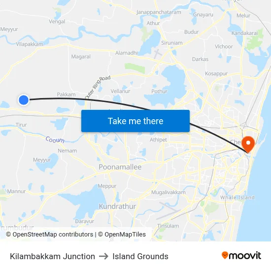 Kilambakkam Junction to Island Grounds map