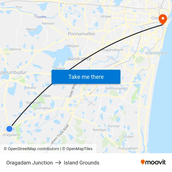 Oragadam Junction to Island Grounds map