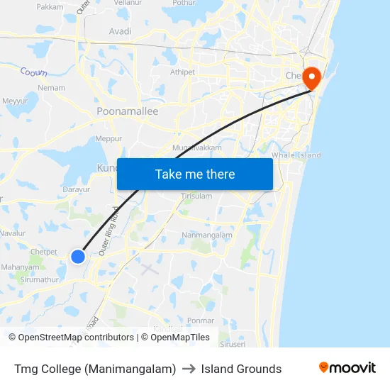 Tmg College (Manimangalam) to Island Grounds map
