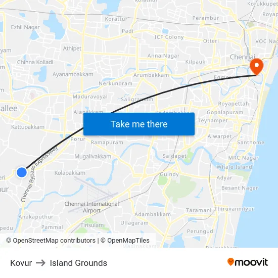 Kovur to Island Grounds map