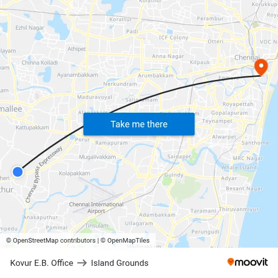 Kovur E.B. Office to Island Grounds map