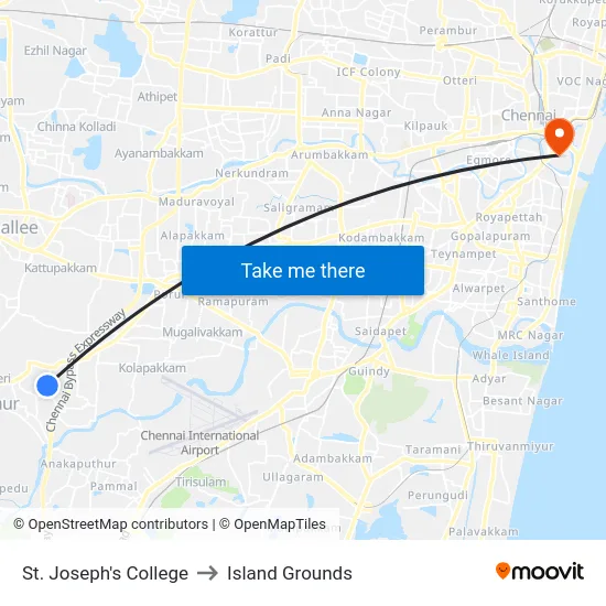 St. Joseph's College to Island Grounds map