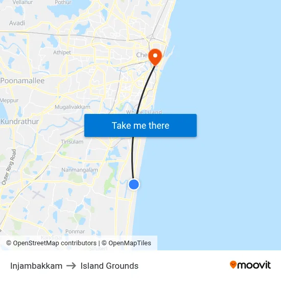 Injambakkam to Island Grounds map