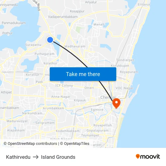 Kathirvedu to Island Grounds map