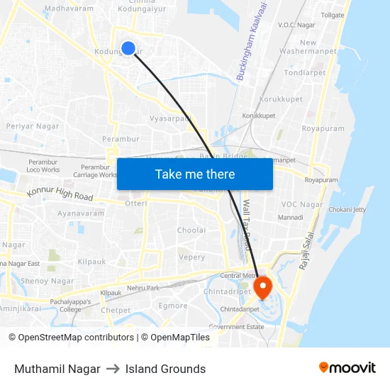 Muthamil Nagar to Island Grounds map