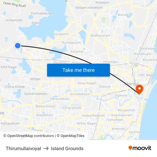 Thirumullaivoyal to Island Grounds map