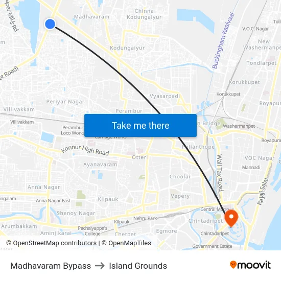Madhavaram Bypass to Island Grounds map