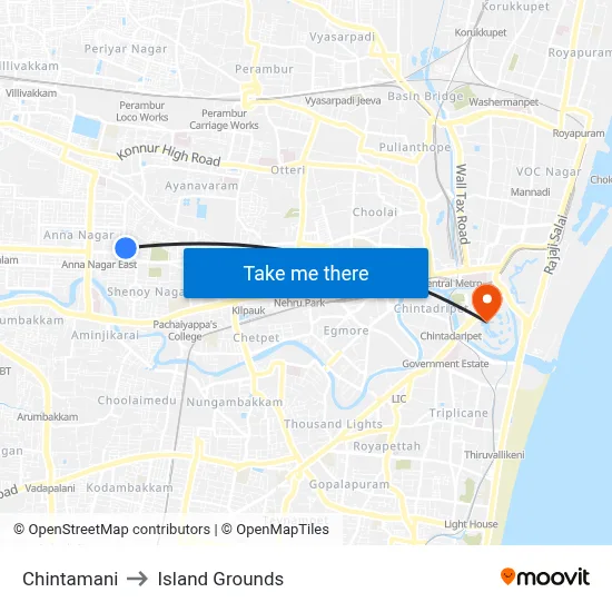Chintamani to Island Grounds map