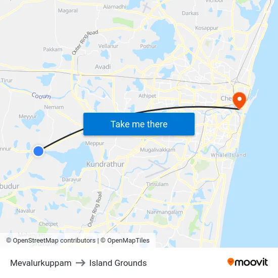 Mevalurkuppam to Island Grounds map