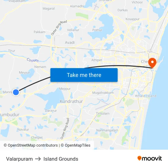 Valarpuram to Island Grounds map
