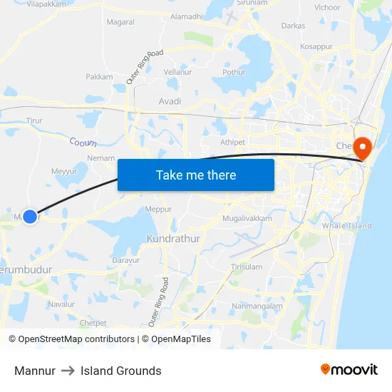 Mannur to Island Grounds map