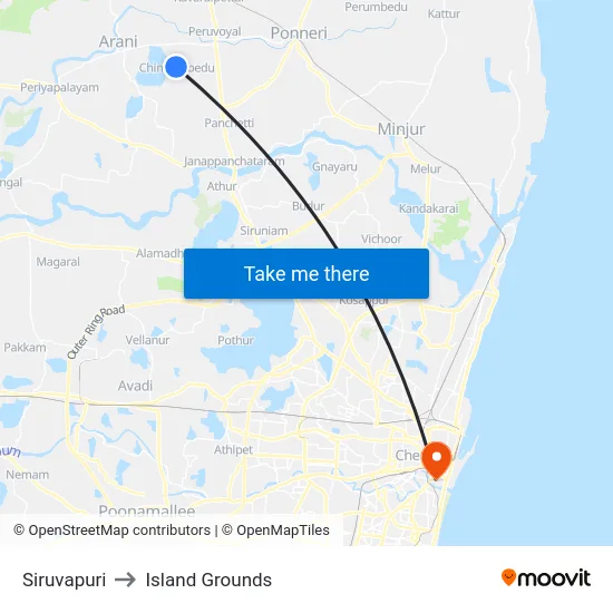 Siruvapuri to Island Grounds map