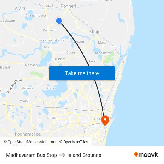 Madhavaram Bus Stop to Island Grounds map
